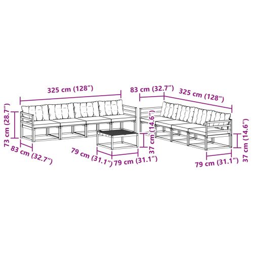 Комплект дивани за открито 9 pcs Натурален и Крема
