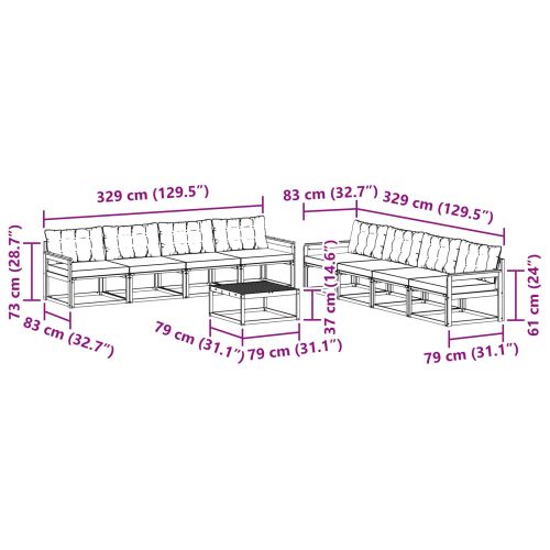 Комплект дивани за открито 9 pcs Естествено и светло сиво