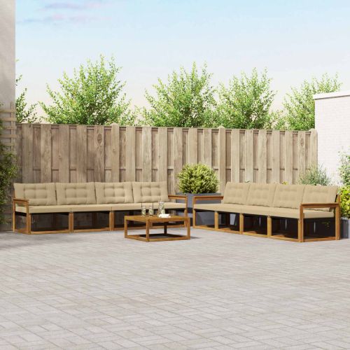 Комплект дивани за открито 9 pcs Натурален и Бежов