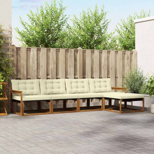 Комплект дивани за открито 5 pcs Натурален и Крема