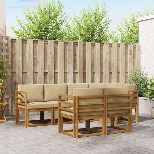 Комплект дивани за открито 7 pcs Натурален и Бежов