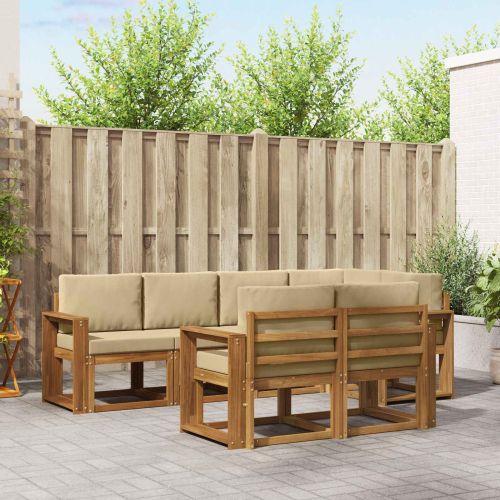 Комплект дивани за открито 7 pcs Натурален и Бежов