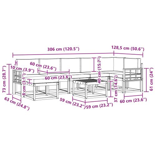Комплект дивани за открито 8 pcs Натурален и Крема