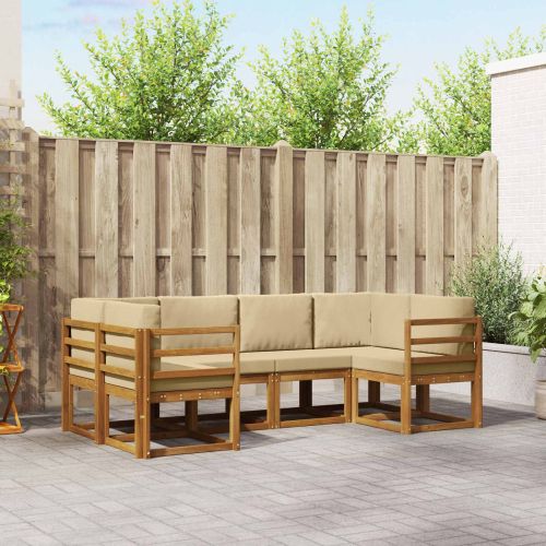 Комплект дивани за открито 6 pcs Натурален и Бежов
