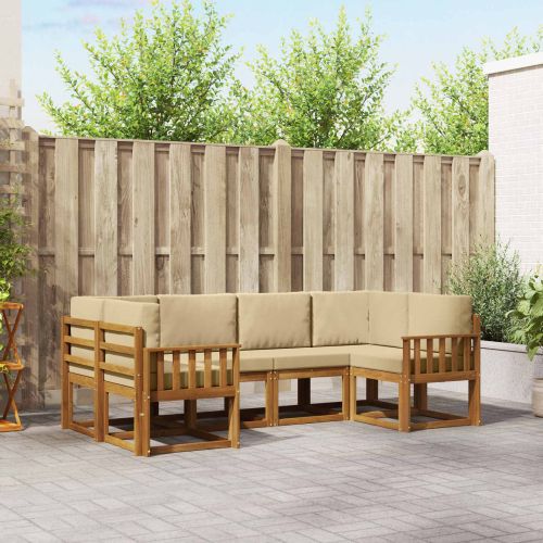 Комплект дивани за открито 6 pcs Натурален и Бежов