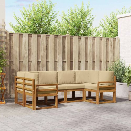 Комплект дивани за открито 6 pcs Натурален и Бежов