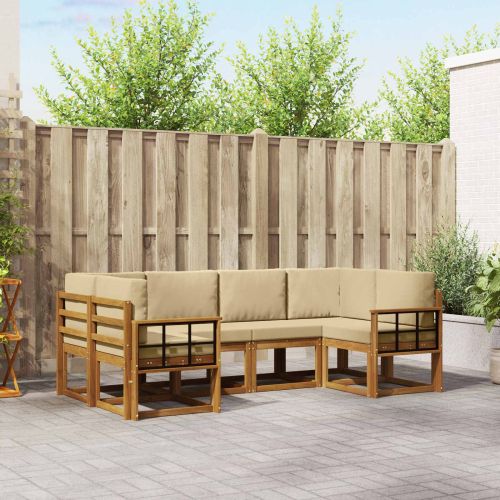 Комплект дивани за открито 6 pcs Натурален и Бежов