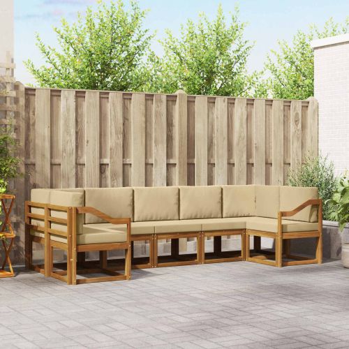 Комплект дивани за открито 7 pcs Натурален и Бежов