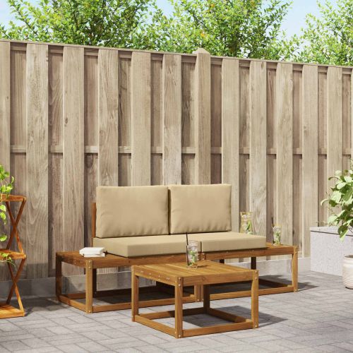 Комплект дивани за открито с възглавница 3 pcs Естествен