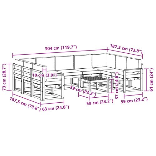 Комплект дивани за открито 10 pcs Натурален и Крема
