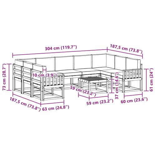 Комплект дивани за открито 10 pcs Натурален и Крема