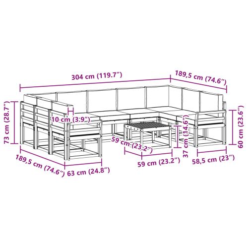 Комплект дивани за открито 10 pcs Натурален и Крема
