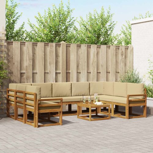 Комплект дивани за открито 10 pcs Натурален и Бежов