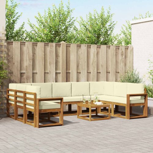 Комплект дивани за открито 10 pcs Натурален и Крема