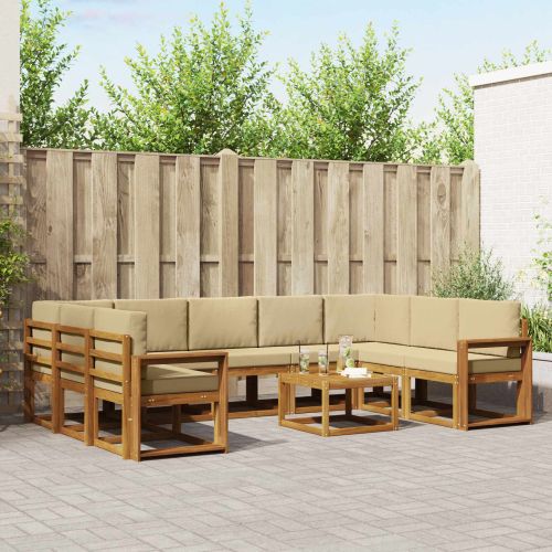 Комплект дивани за открито 10 pcs Натурален и Бежов