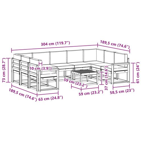Комплект дивани за открито 10 pcs Натурален и Бежов