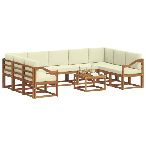 Комплект дивани за открито 10 pcs Натурален и Крема