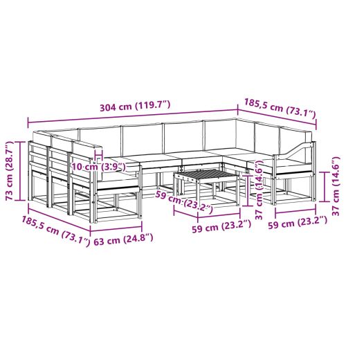 Комплект дивани за открито 10 pcs Натурален и Крема