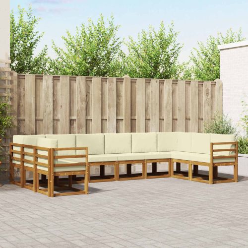 Комплект дивани за открито 10 pcs Натурален и Крема