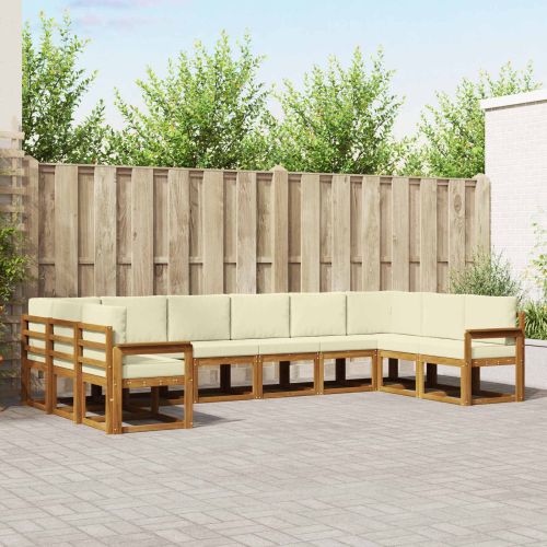 Комплект дивани за открито 10 pcs Натурален и Крема