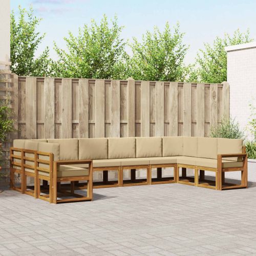 Комплект дивани за открито 10 pcs Натурален и Бежов