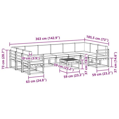 Комплект дивани за открито 11 pcs Натурален и Бежов