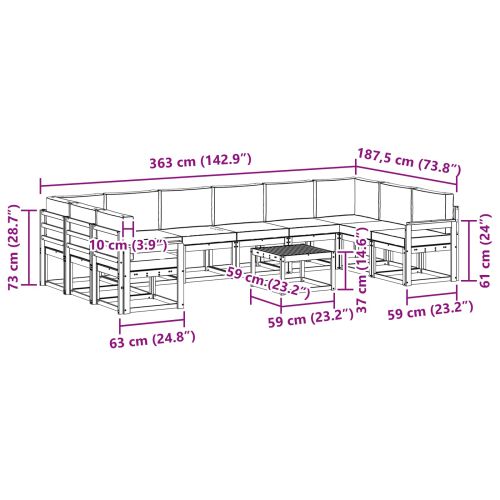 Комплект дивани за открито 11 pcs Естествено и светло сиво