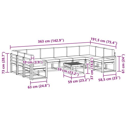 Комплект дивани за открито 11 pcs Натурален и Антрацит