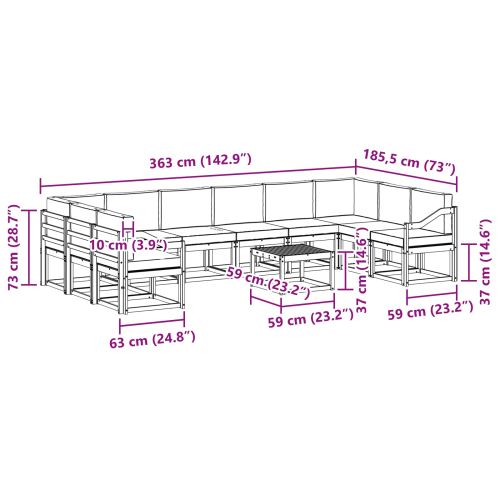 Комплект дивани за открито 11 pcs Натурален и Антрацит