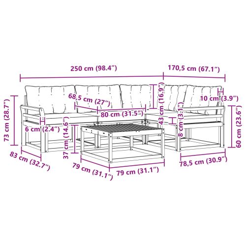 Комплект дивани за открито 5 pcs Натурален и Бежов
