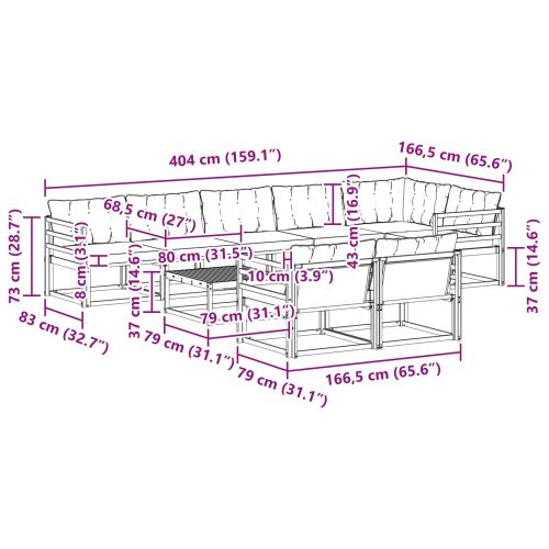 Комплект дивани за открито 9 pcs Естествено и светло сиво