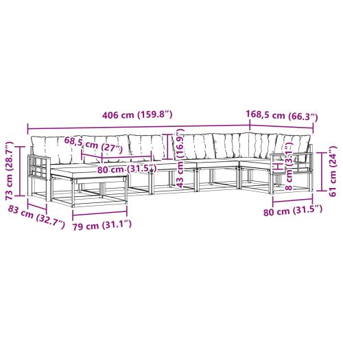 Комплект дивани за открито 21 pcs Натурален и Крема