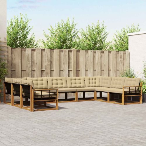 Комплект дивани за открито 9 pcs Натурален и Бежов