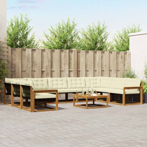 Комплект дивани за открито 10 pcs Натурален и Крема