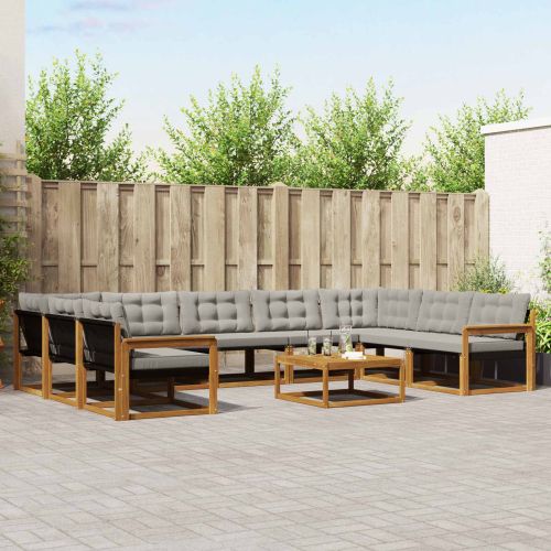 Комплект дивани за открито 10 pcs Естествено и светло сиво