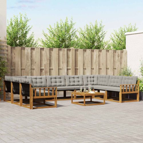 Комплект дивани за открито 10 pcs Естествено и светло сиво