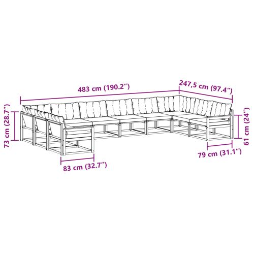 Комплект дивани за открито 10 pcs Натурален и Бежов