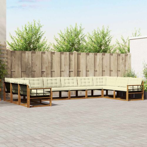 Комплект дивани за открито 10 pcs Натурален и Крема