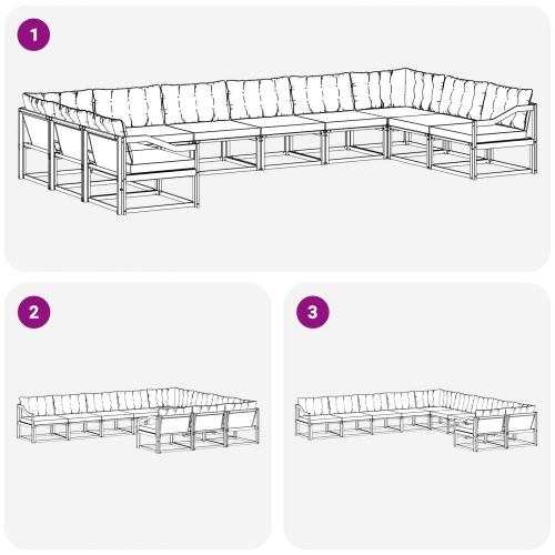 Комплект дивани за открито 10 pcs Естествено и светло сиво