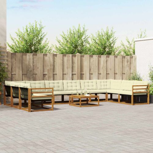 Комплект дивани за открито 11 pcs Натурален и Крема