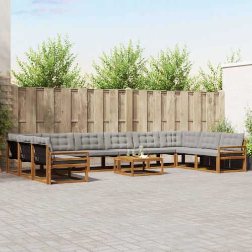 Комплект дивани за открито 11 pcs Естествено и светло сиво