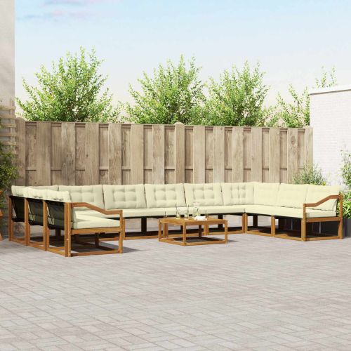 Комплект дивани за открито 11 pcs Натурален и Крема