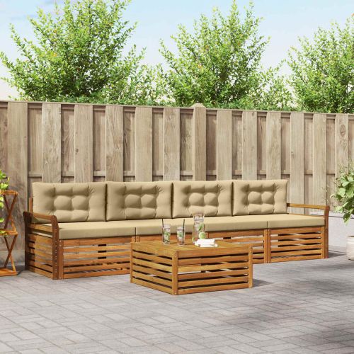 Комплект дивани за открито 5 pcs Натурален и Бежов
