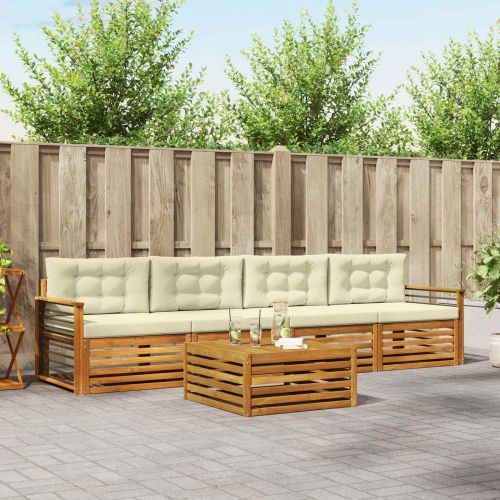 Комплект дивани за открито 5 pcs Натурален и Крема