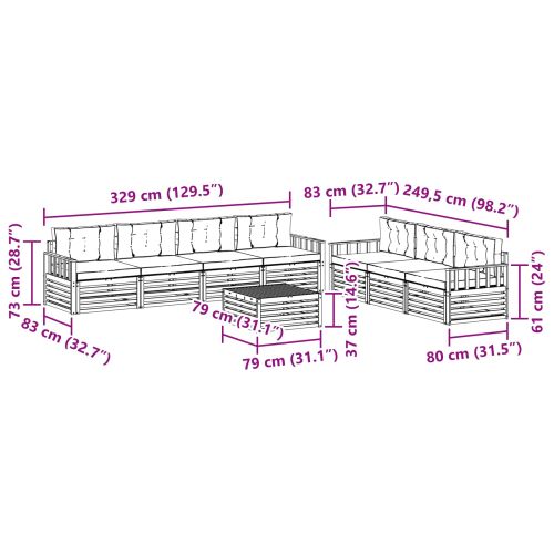 Комплект дивани за открито 8 pcs Натурален и Крема