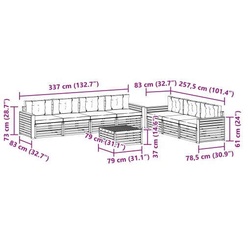 Комплект дивани за открито 8 pcs Натурален и Крема