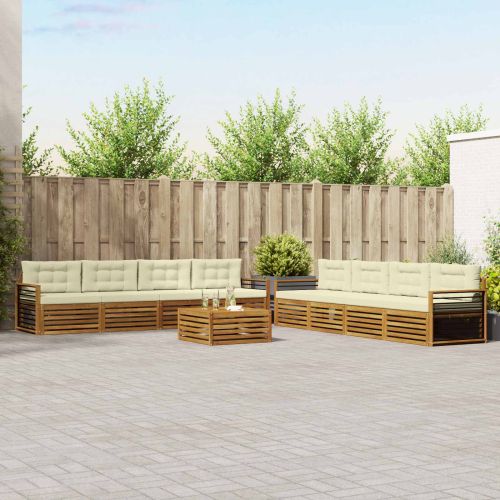 Комплект дивани за открито 9 pcs Натурален и Крема