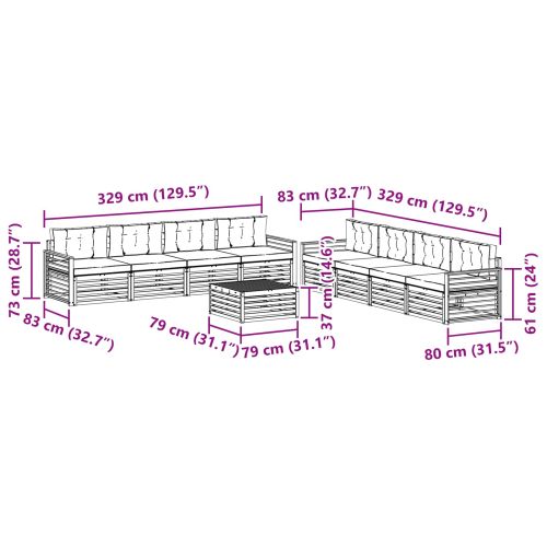 Комплект дивани за открито 9 pcs Натурален и Крема