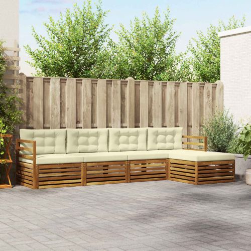 Комплект дивани за открито 5 pcs Натурален и Крема