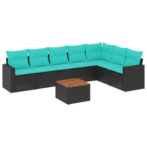 Градински комплект диван с възглавници 8 части черен полиратан